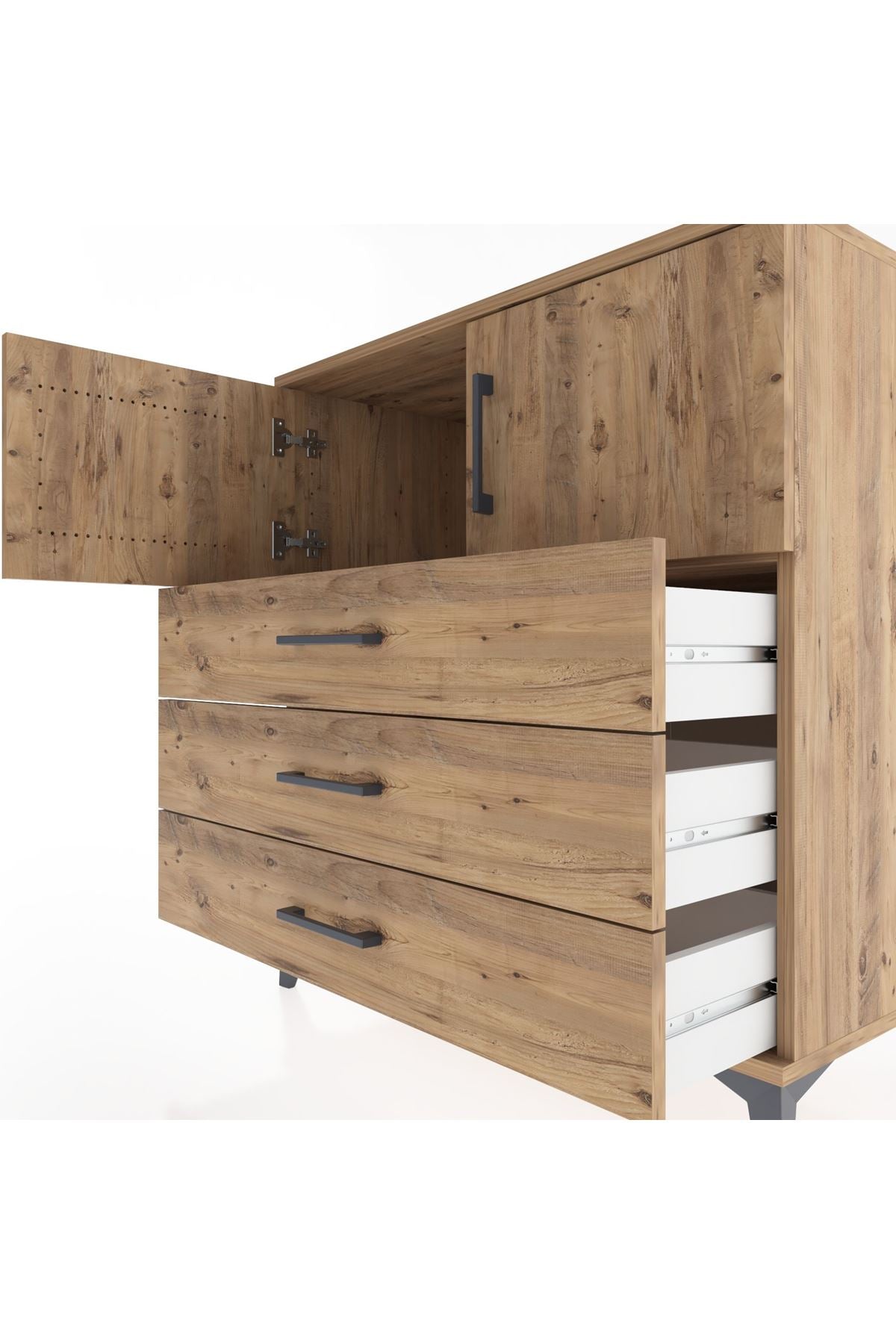 Hyperion Şifonyer Tek Raflı 3 Çekmeceli 2 Kapaklı 88x44x96 Çam-Çam