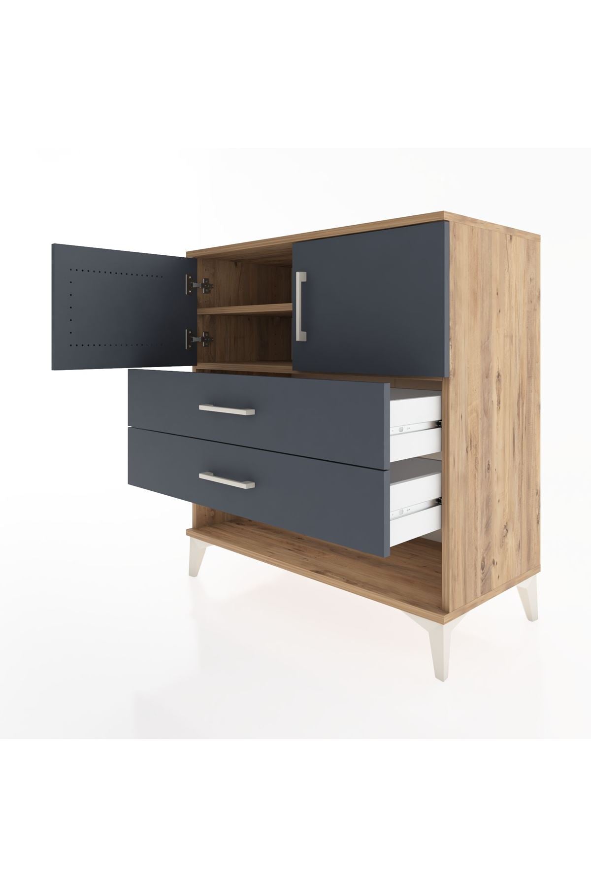 Hyperion Şifonyer 2 Raflı 2 Çekmeceli 2 Kapaklı 88x44x96 Çam-Antrasit