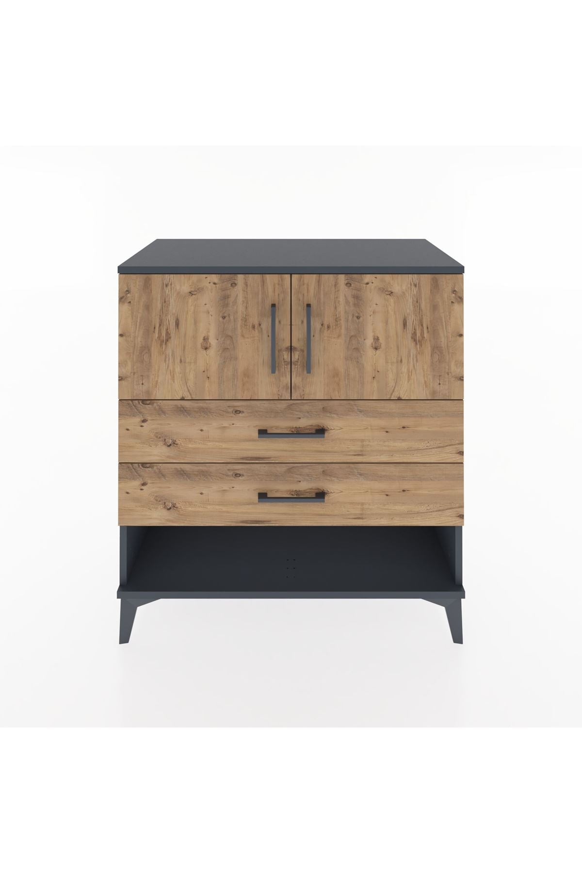 Hyperion Şifonyer Tek Raflı 2 Çekmeceli 2 Kapaklı 88x44x96 Antrasit-Çam