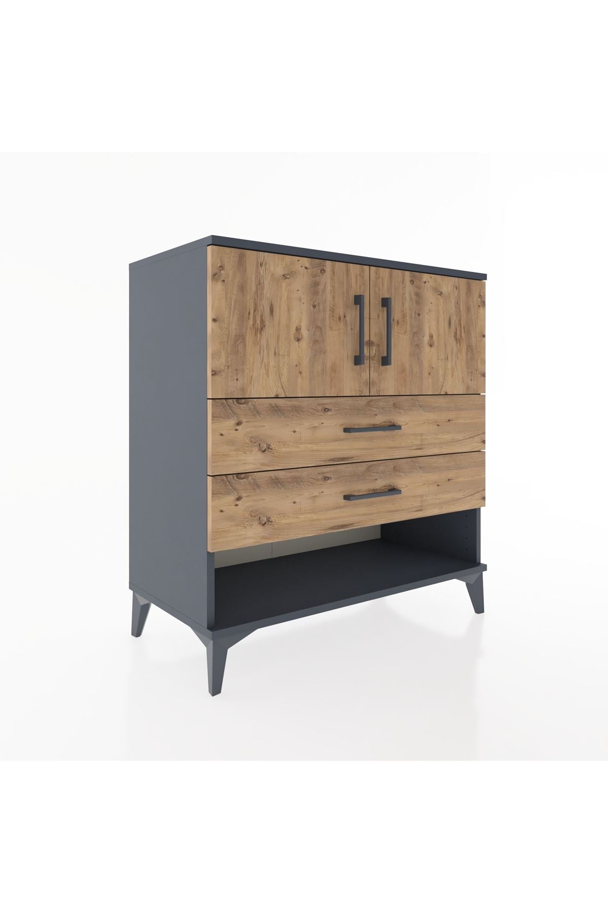 Hyperion Şifonyer Tek Raflı 2 Çekmeceli 2 Kapaklı 88x44x96 Antrasit-Çam