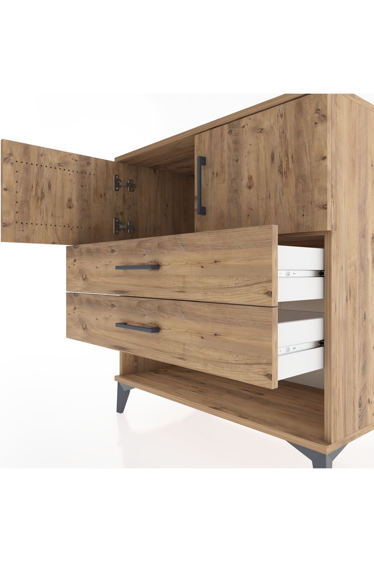 Hyperion Şifonyer Tek Raflı 2 Çekmeceli 2 Kapaklı 88x44x96 Çam-Çam