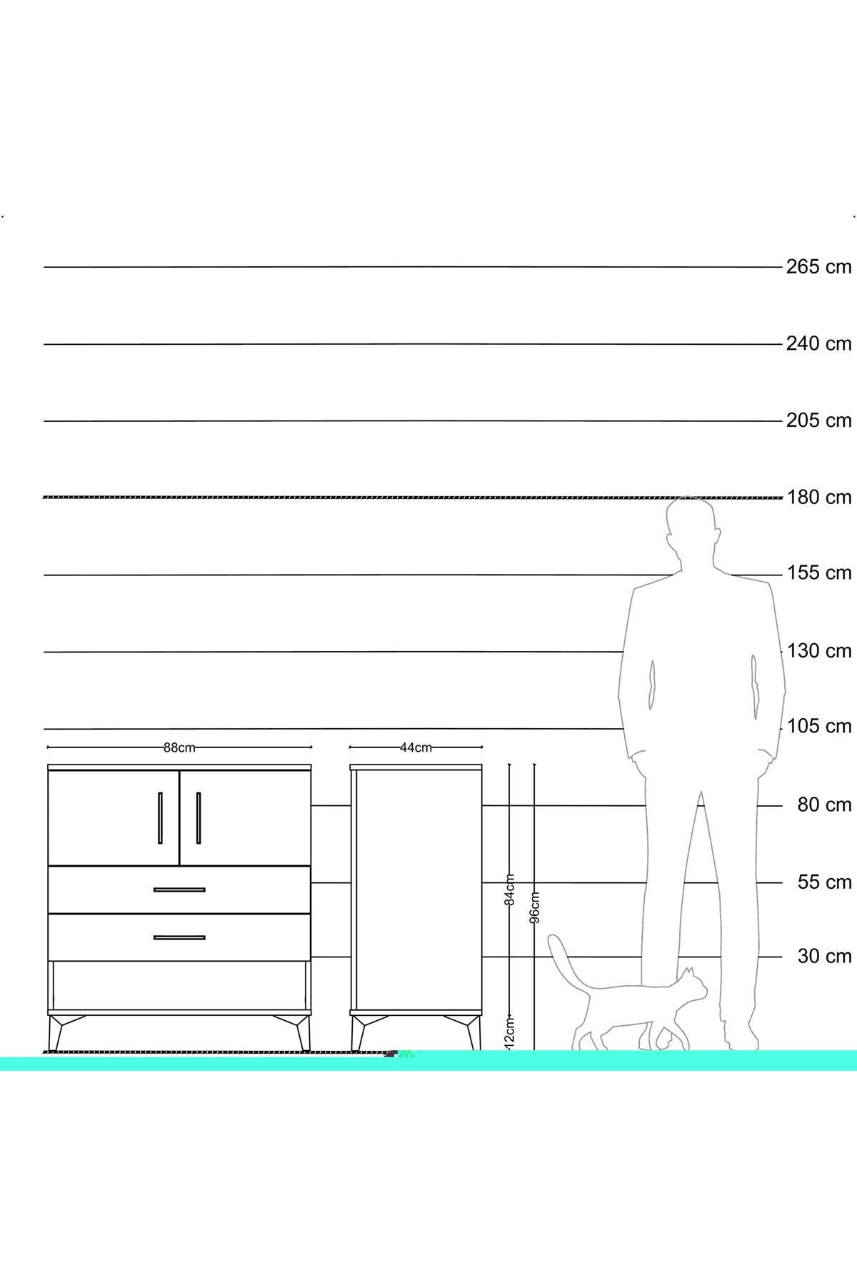 Hyperion Şifonyer Tek Raflı 2 Çekmeceli 2 Kapaklı 88x44x96 Çam-Çam
