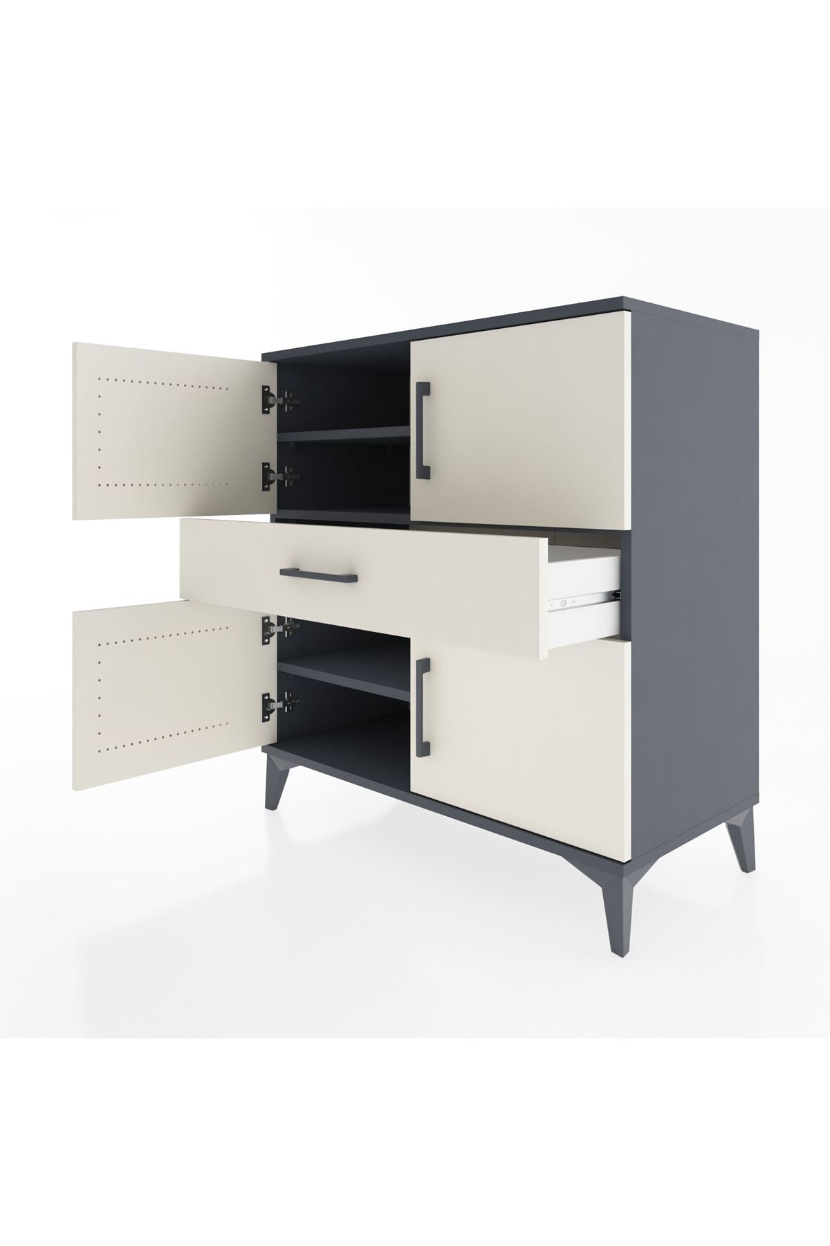 Hyperion Şifonyer 3 Raflı Tek Çekmeceli 4 Kapaklı 88x44x96 Antrasit-Aytaşı