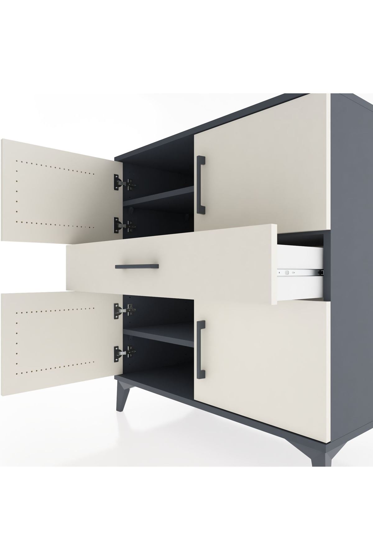 Hyperion Şifonyer 3 Raflı Tek Çekmeceli 4 Kapaklı 88x44x96 Antrasit-Aytaşı