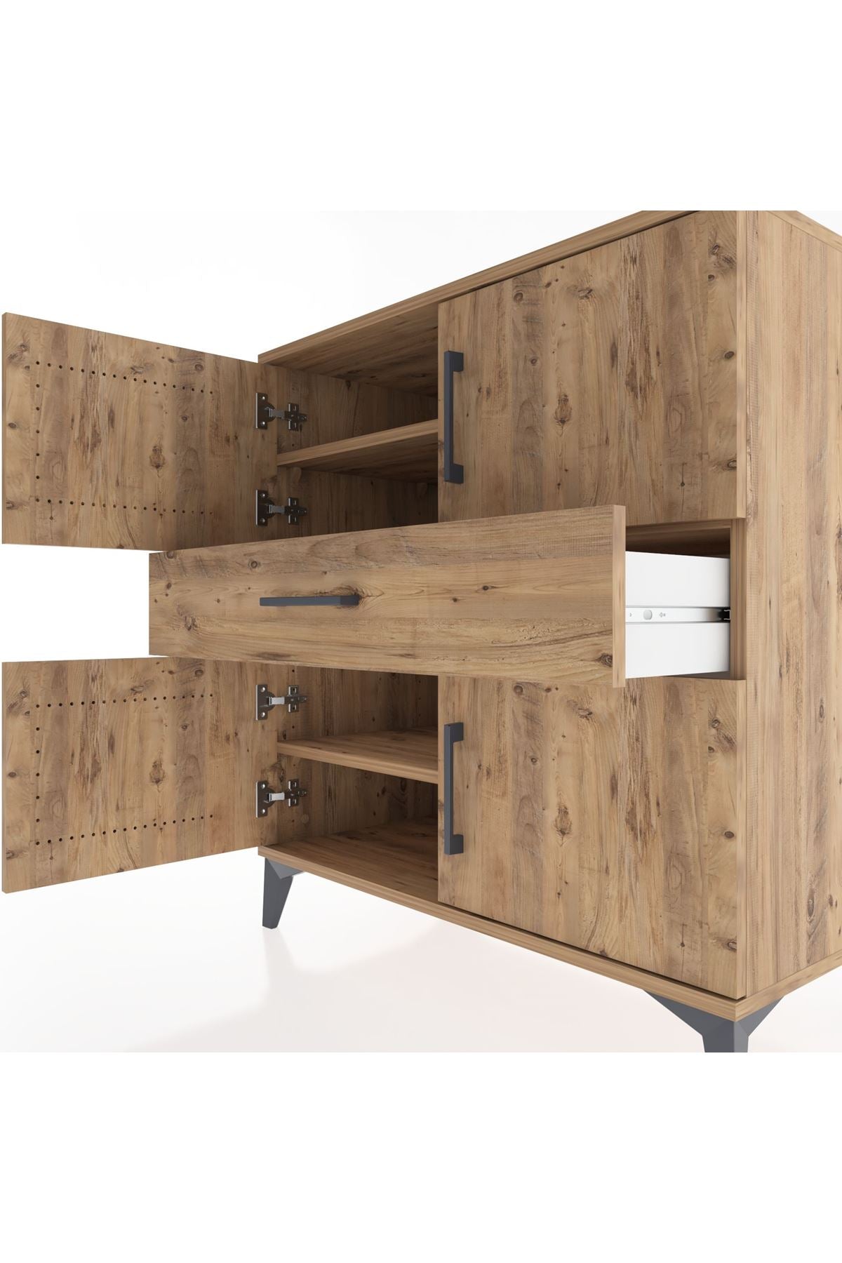 Hyperion Şifonyer 3 Raflı Tek Çekmeceli 4 Kapaklı 88x44x96 Çam-Çam