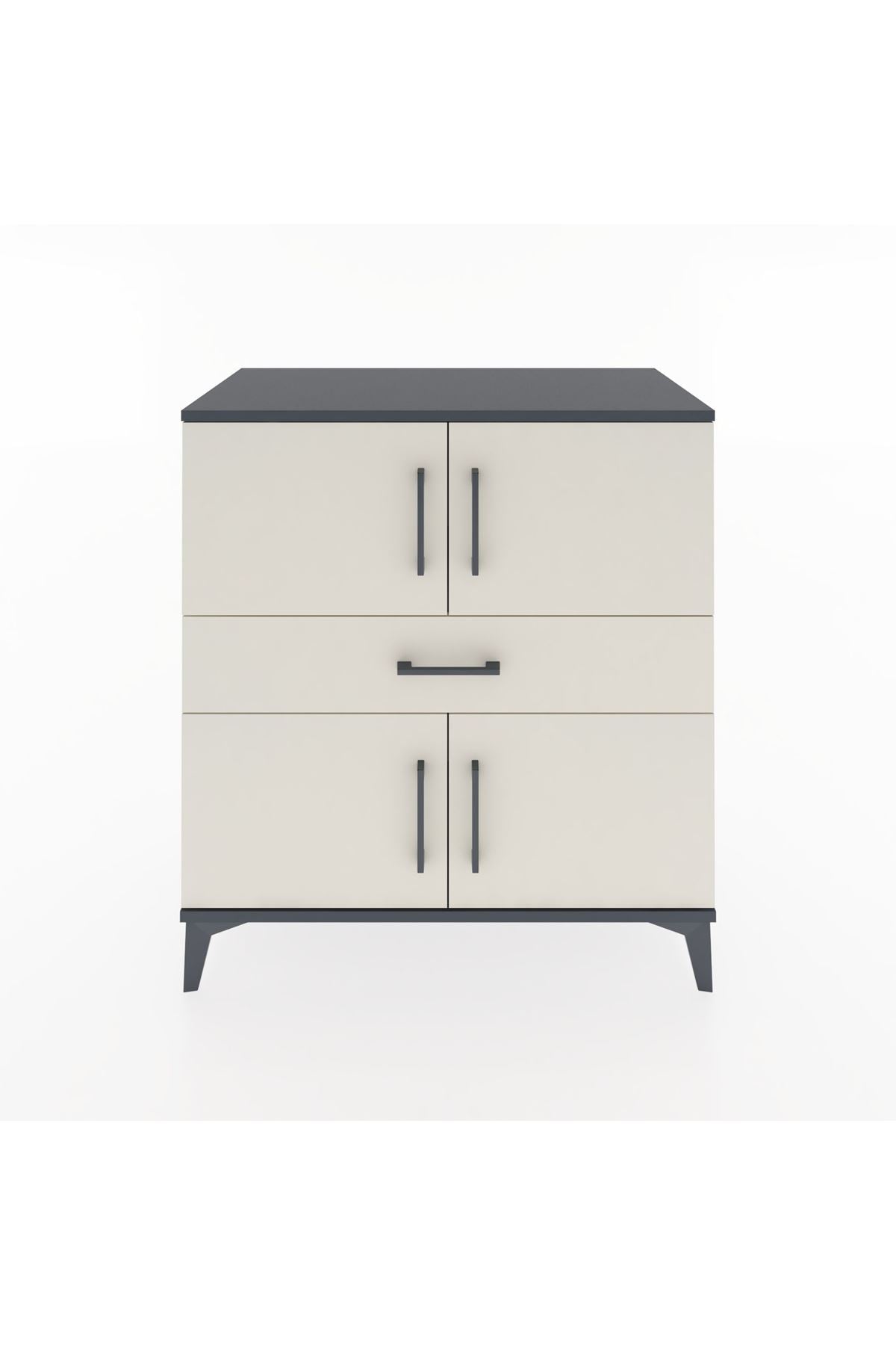 Hyperion Şifonyer Tek Raflı Tek Çekmeceli 4 Kapaklı 88x44x96 Antrasit-Aytaşı