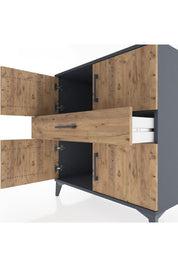 Hyperion Şifonyer Tek Raflı Tek Çekmeceli 4 Kapaklı 88x44x96 Antrasit-Çam