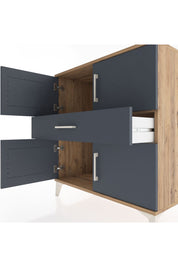 Hyperion Şifonyer Tek Raflı Tek Çekmeceli 4 Kapaklı 88x44x96 Çam-Antrasit