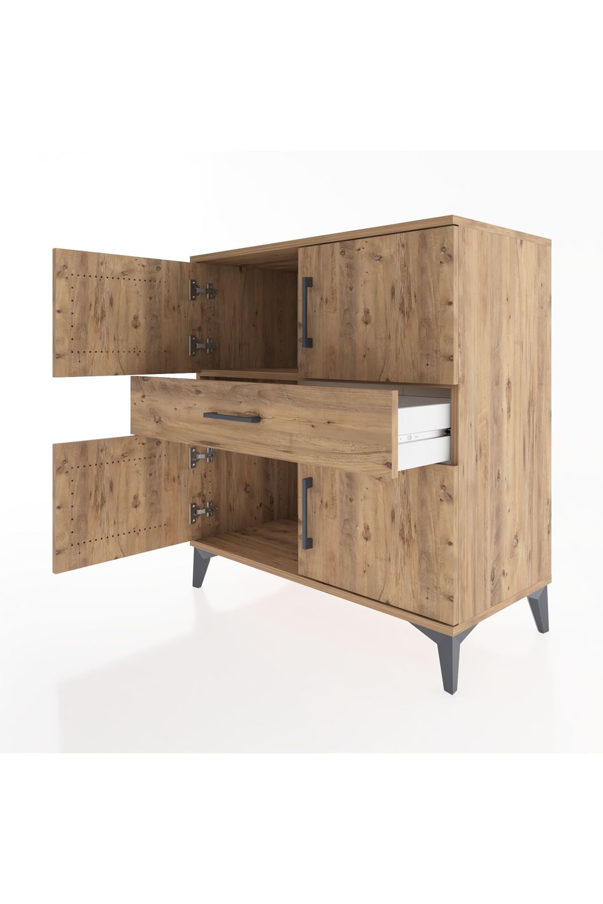 Hyperion Şifonyer Tek Raflı Tek Çekmeceli 4 Kapaklı 88x44x96 Çam-Çam