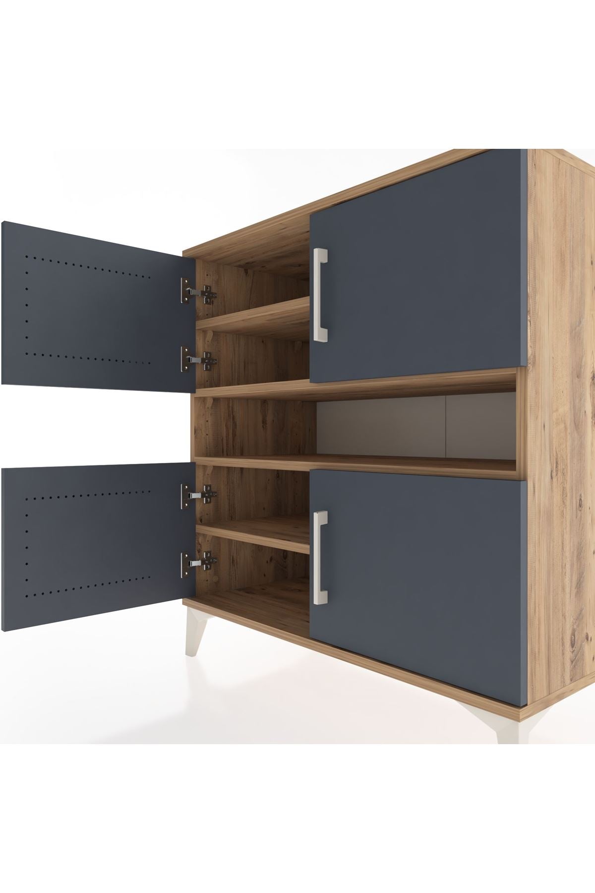 Hyperion Şifonyer 5 Raflı 4 Kapaklı 88x44x96 Çam-Antrasit