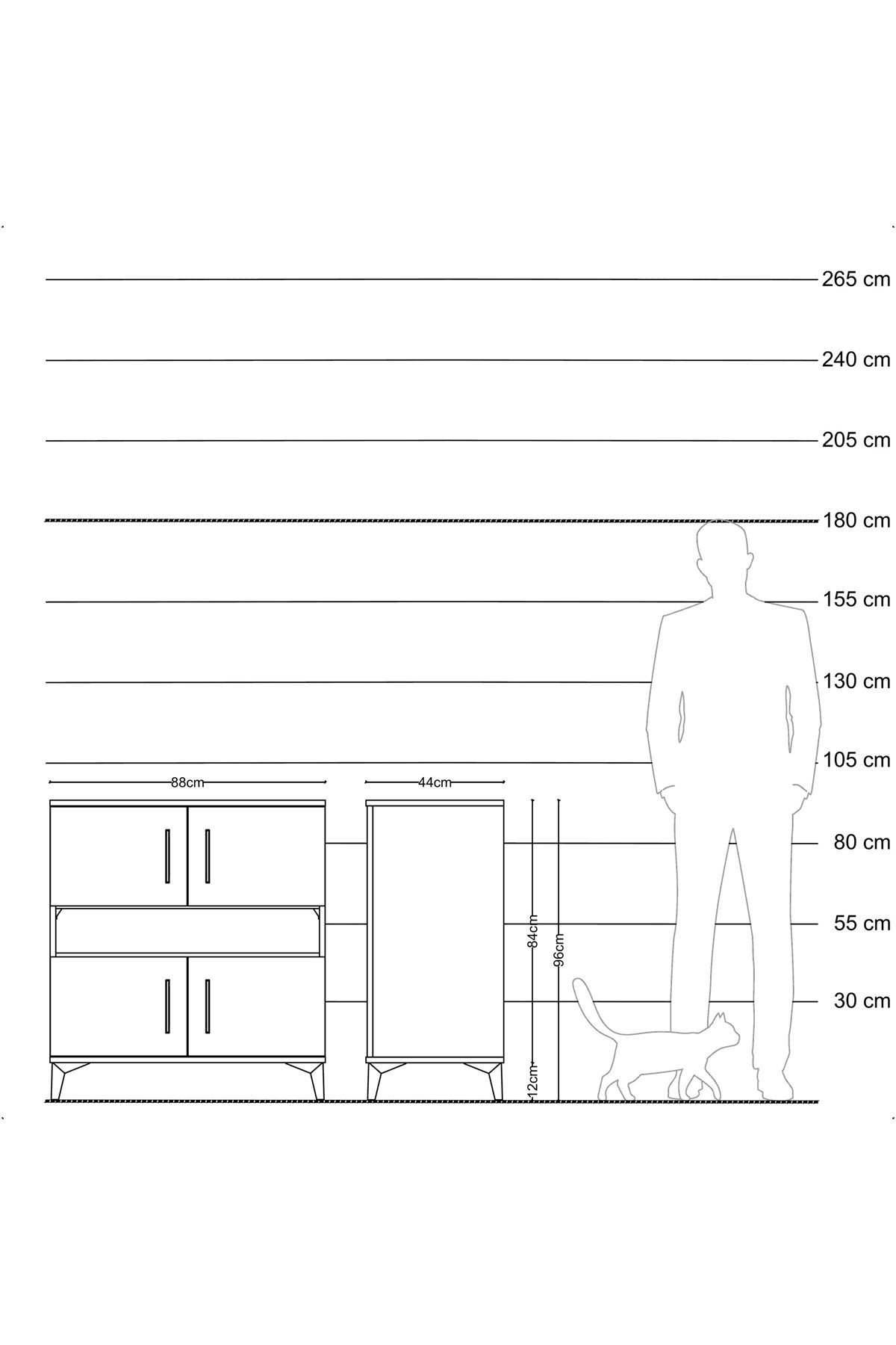 Hyperion Şifonyer 2 Raflı 4 Kapaklı 88x44x96 Çam-Antrasit
