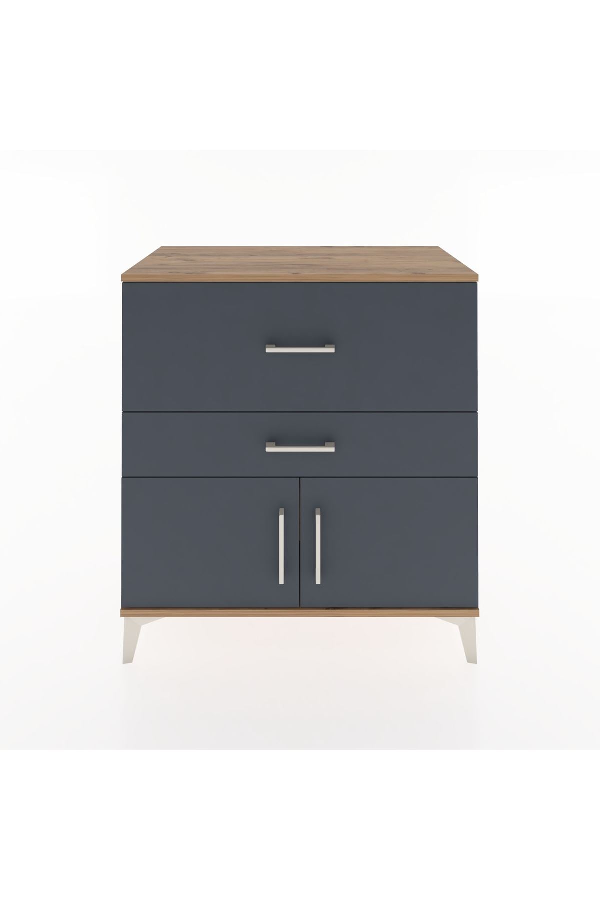 Hyperion Şifonyer Tek Raflı 2 Çekmeceli 2 Kapaklı 88x44x96 Çam-Antrasit