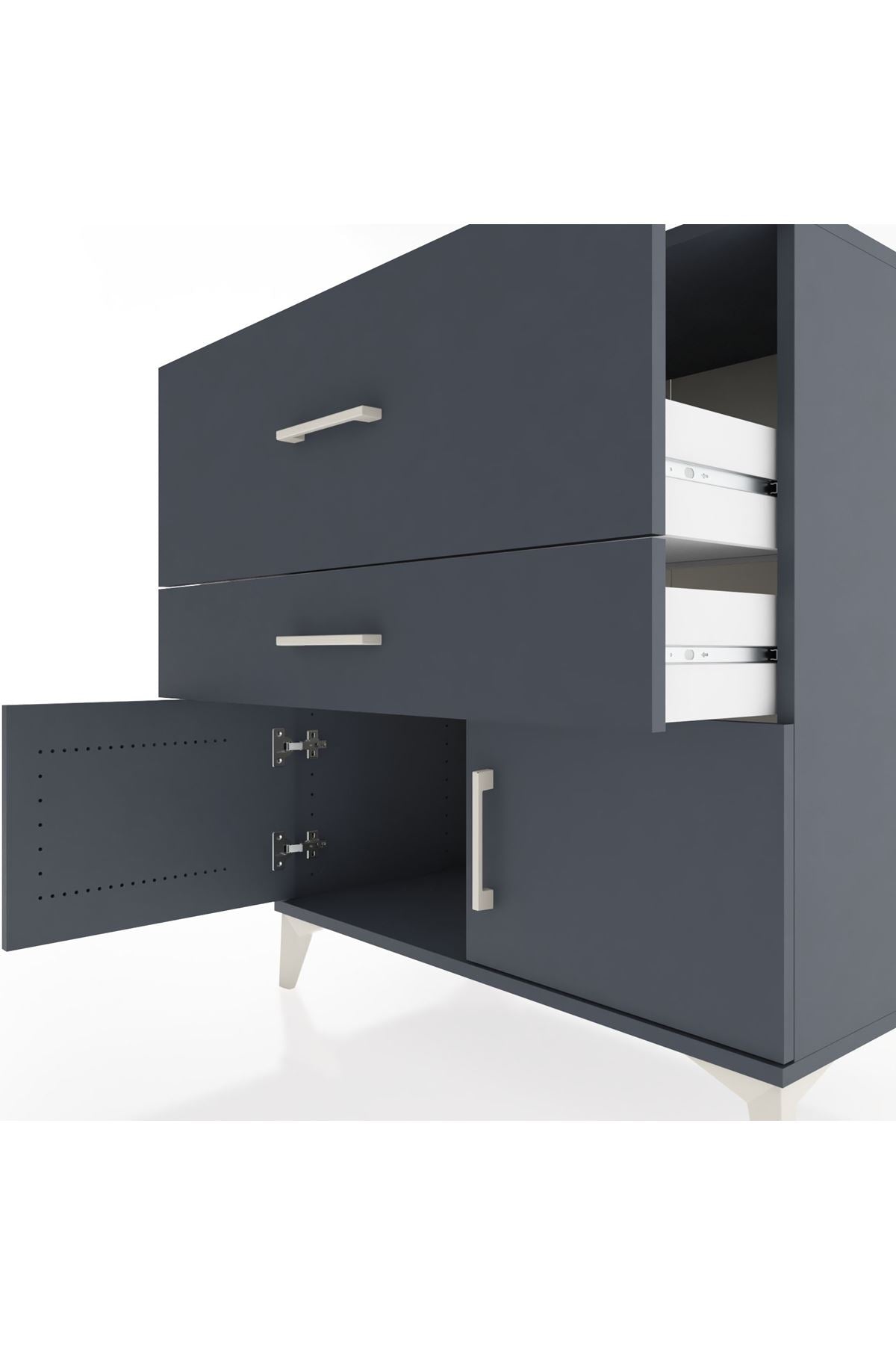 Hyperion Şifonyer 2 Çekmeceli 2 Kapaklı 88x44x96 Antrasit-Antrasit