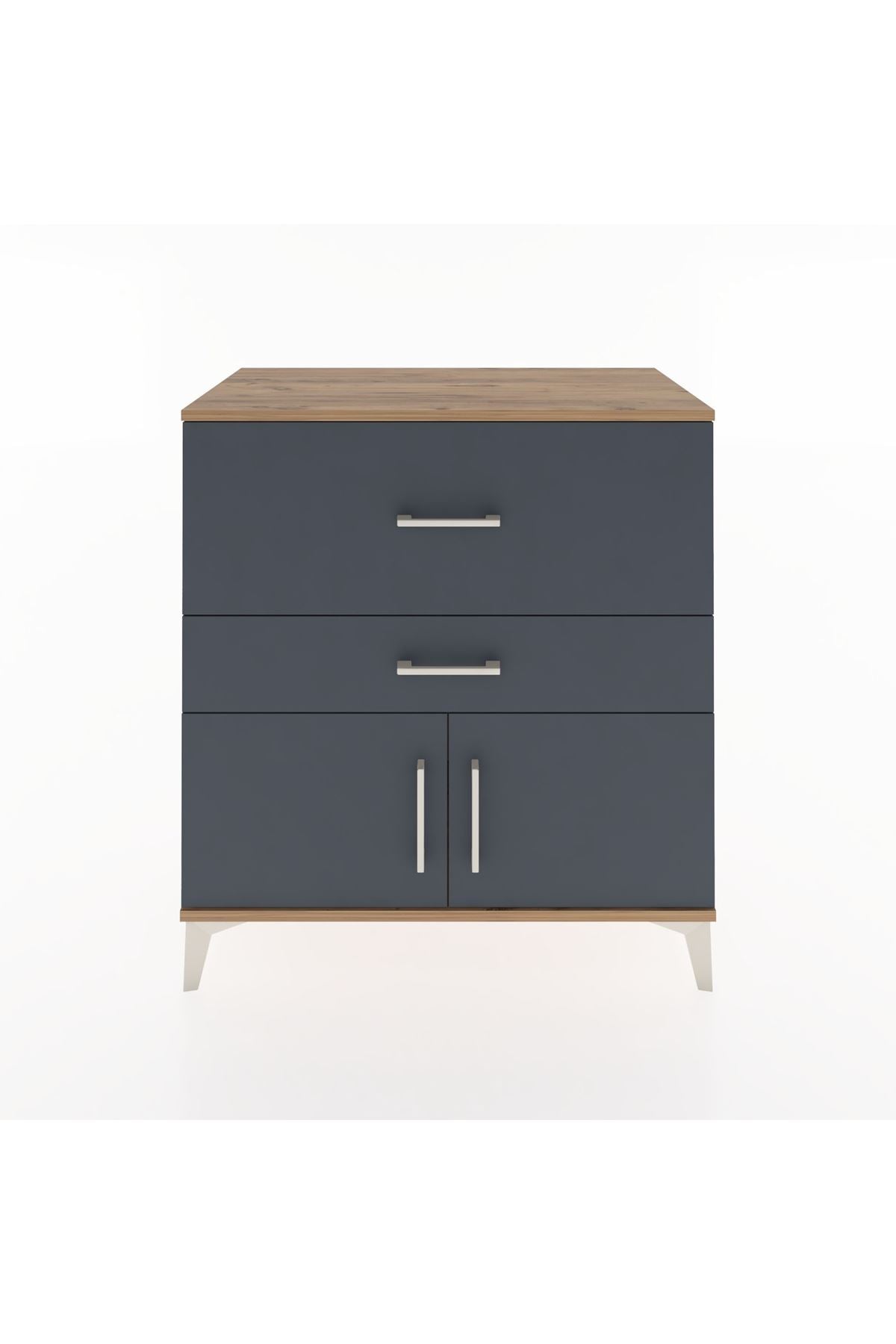 Hyperion Şifonyer 2 Çekmeceli 2 Kapaklı 88x44x96 Çam-Antrasit