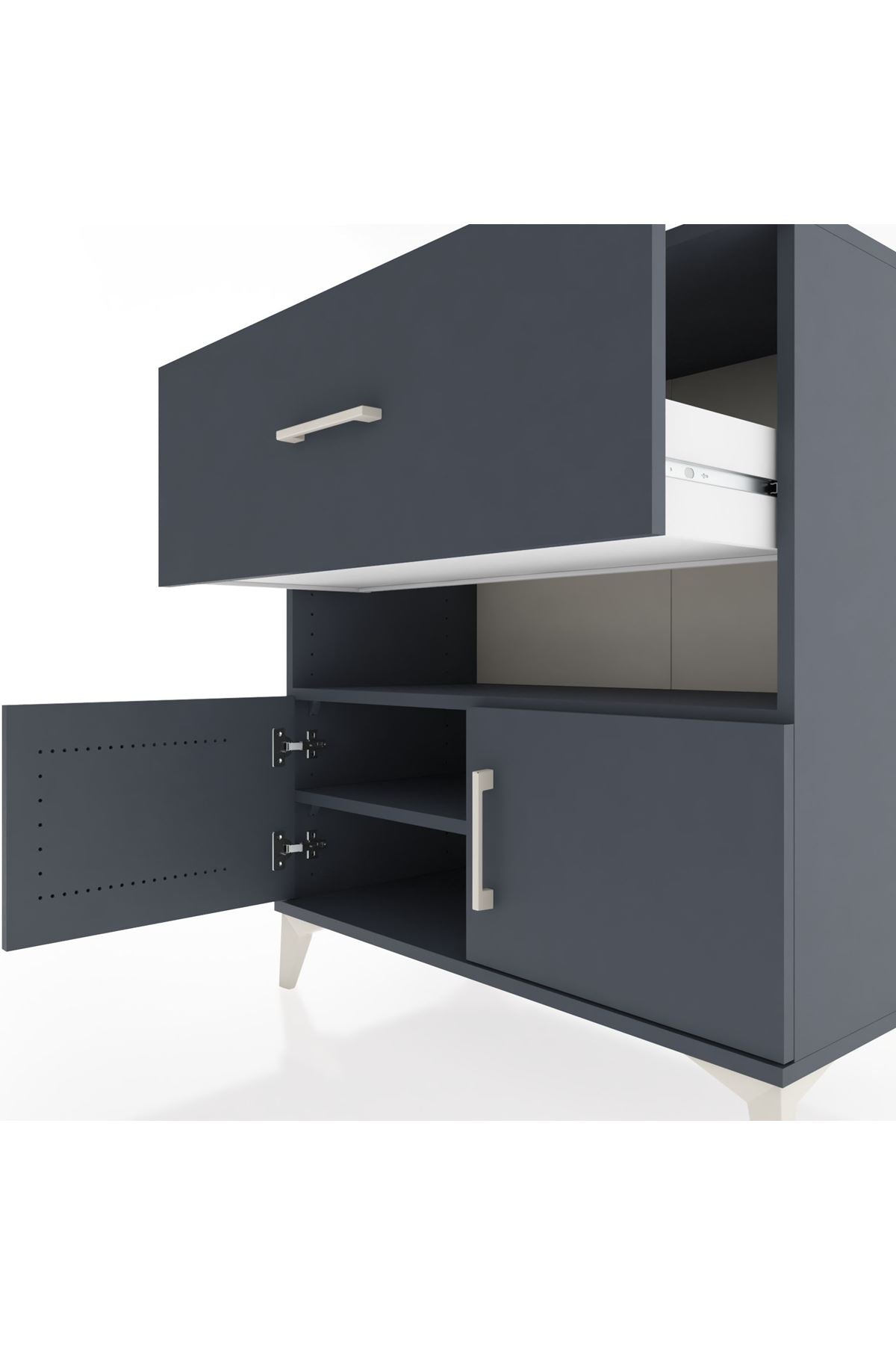 Hyperion Şifonyer 2 Raflı Tek Çekmeceli 2 Kapaklı 88x44x96 Antrasit-Antrasit