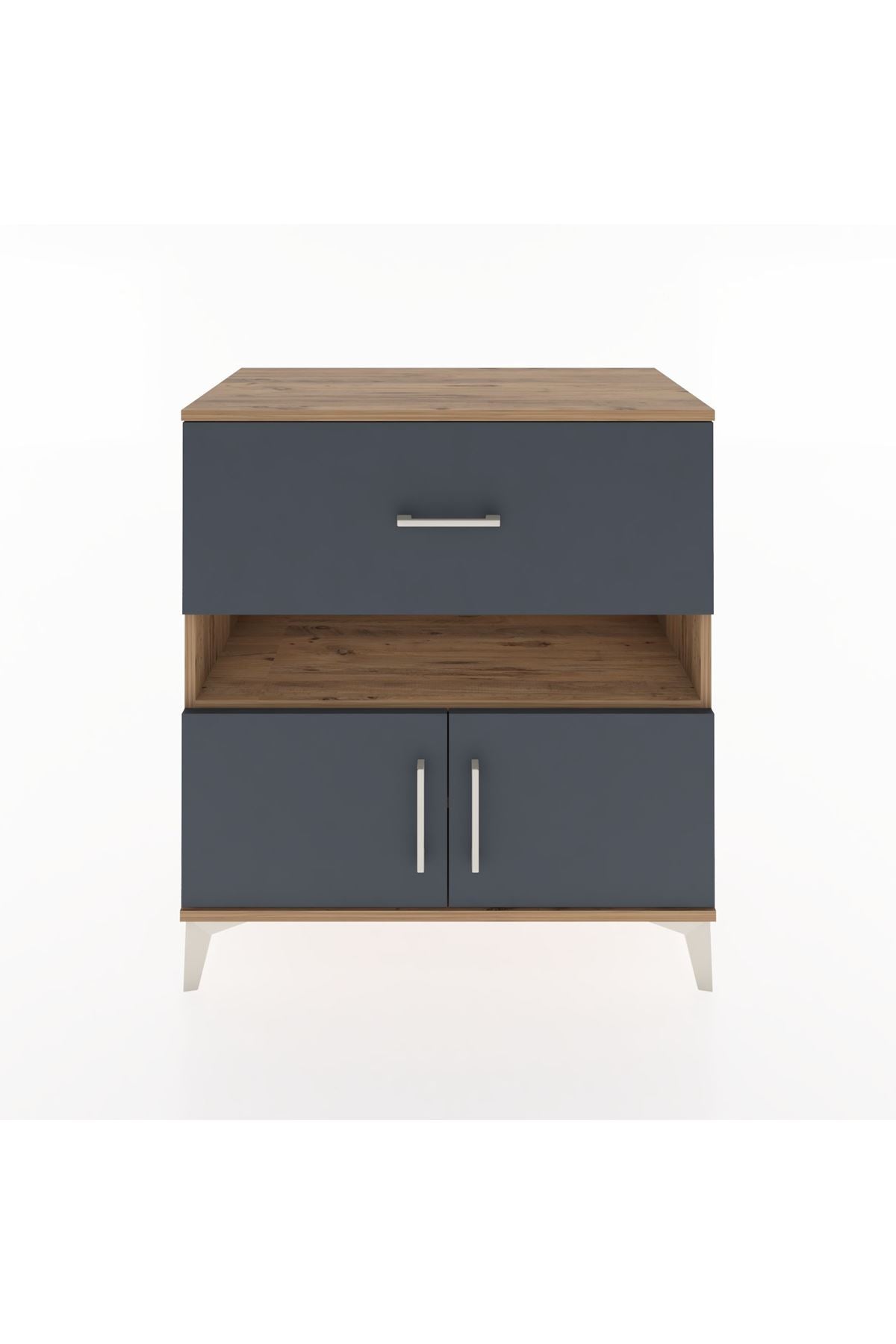 Hyperion Şifonyer 2 Raflı Tek Çekmeceli 2 Kapaklı 88x44x96 Çam-Antrasit