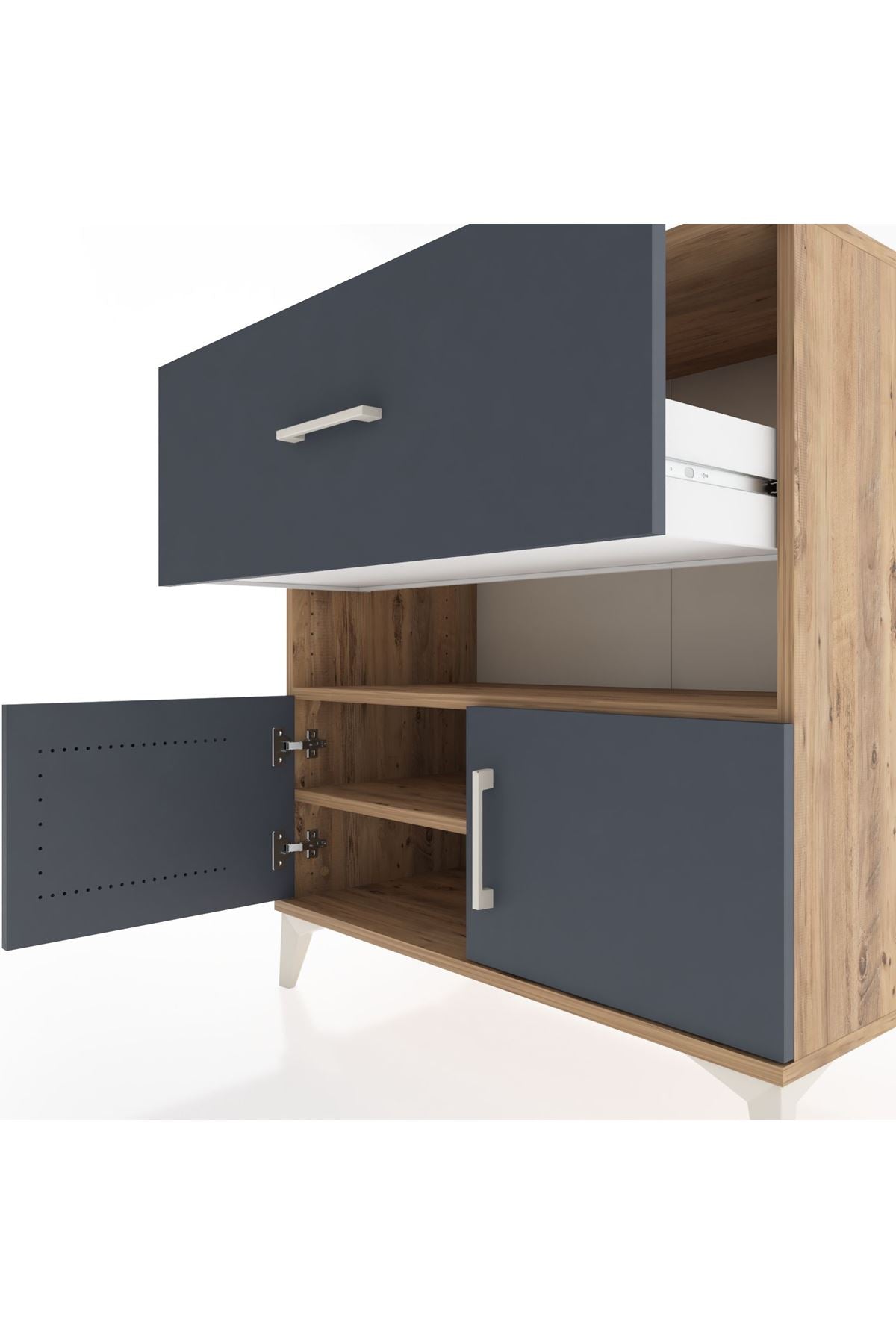 Hyperion Şifonyer 2 Raflı Tek Çekmeceli 2 Kapaklı 88x44x96 Çam-Antrasit