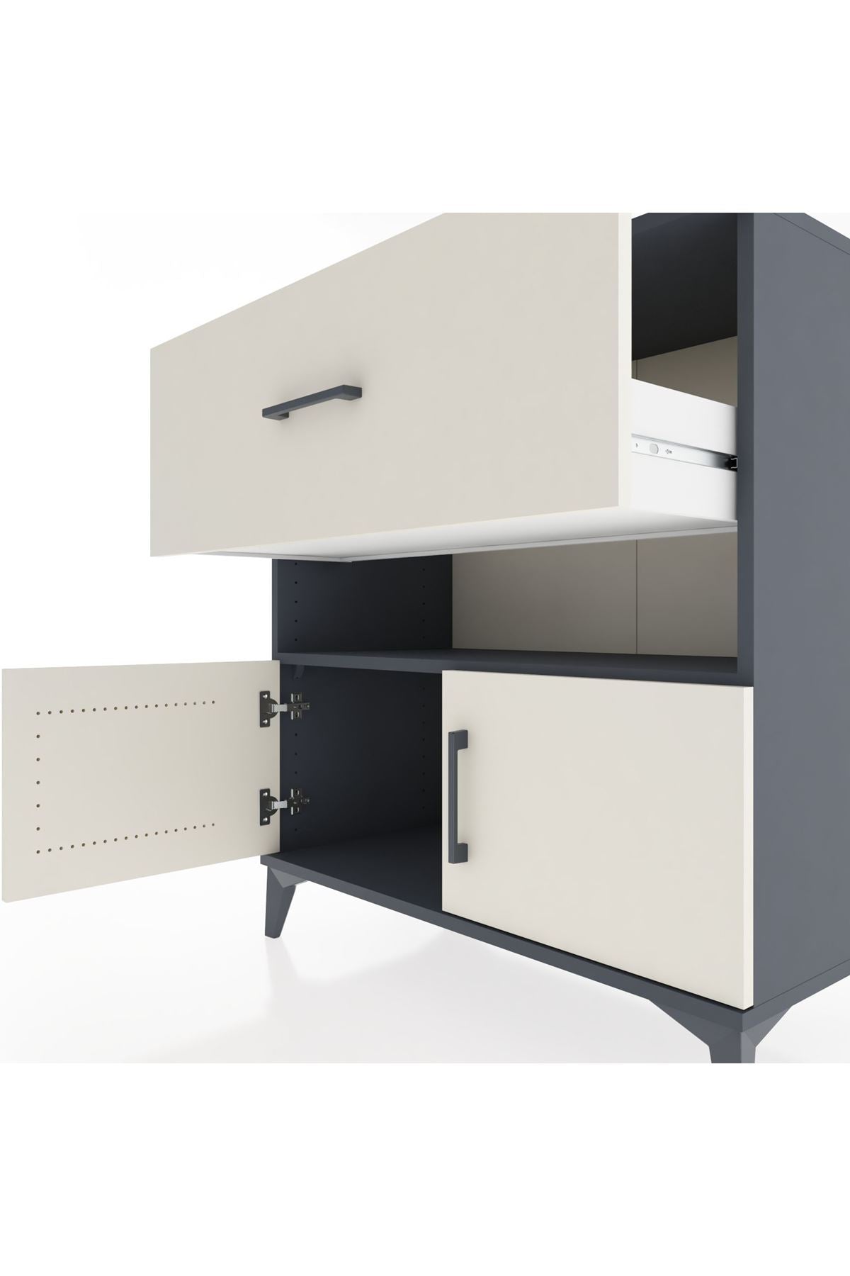 Hyperion Şifonyer Tek Raflı Tek Çekmeceli 2 Kapaklı 88x44x96 Antrasit-Aytaşı