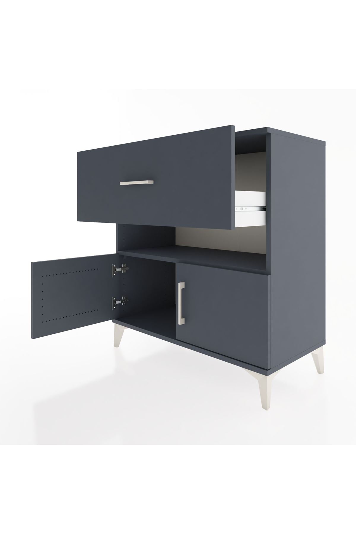 Hyperion Şifonyer Tek Raflı Tek Çekmeceli 2 Kapaklı 88x44x96 Antrasit-Antrasit