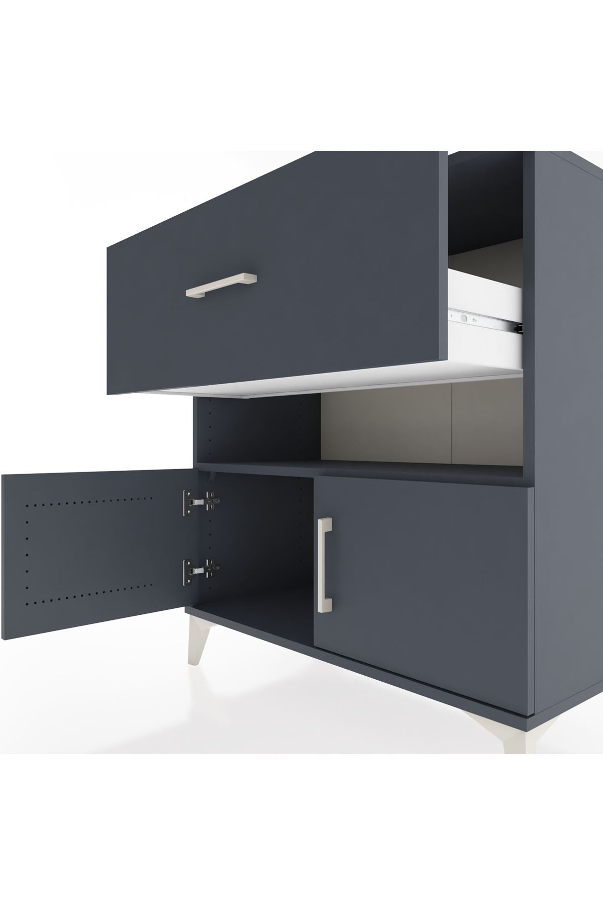 Hyperion Şifonyer Tek Raflı Tek Çekmeceli 2 Kapaklı 88x44x96 Antrasit-Antrasit