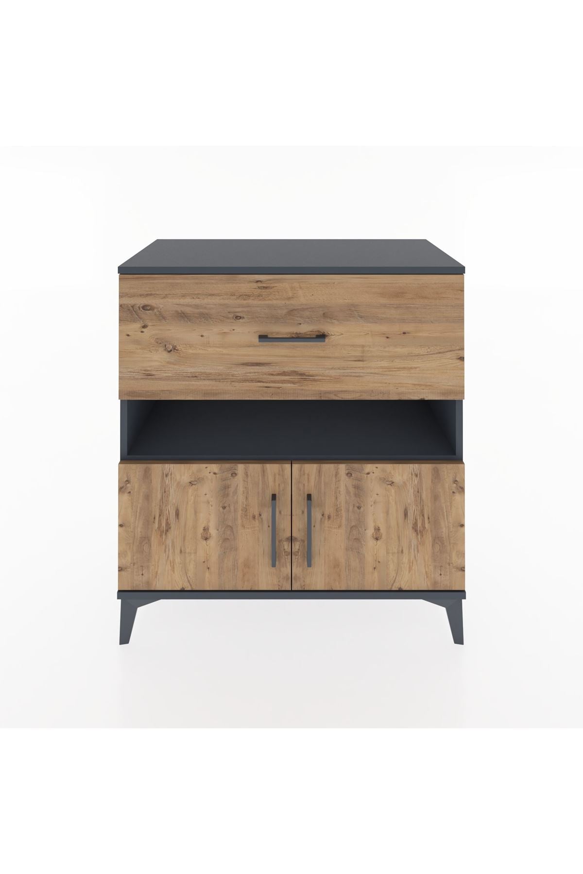 Hyperion Şifonyer Tek Raflı Tek Çekmeceli 2 Kapaklı 88x44x96 Antrasit-Çam