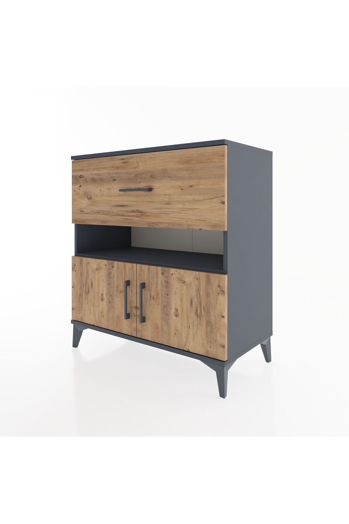 Hyperion Şifonyer Tek Raflı Tek Çekmeceli 2 Kapaklı 88x44x96 Antrasit-Çam