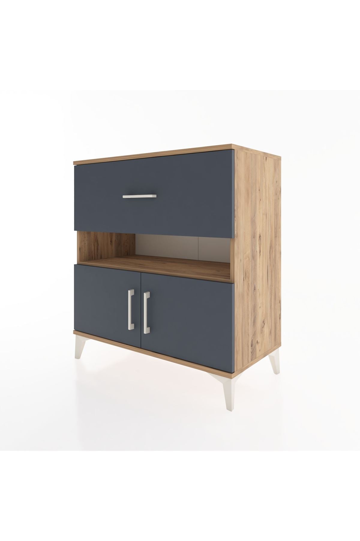 Hyperion Şifonyer Tek Raflı Tek Çekmeceli 2 Kapaklı 88x44x96 Çam-Antrasit