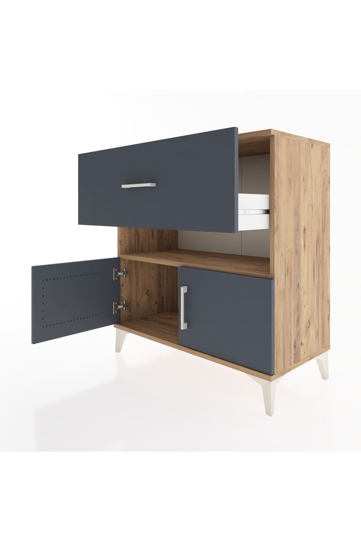 Hyperion Şifonyer Tek Raflı Tek Çekmeceli 2 Kapaklı 88x44x96 Çam-Antrasit