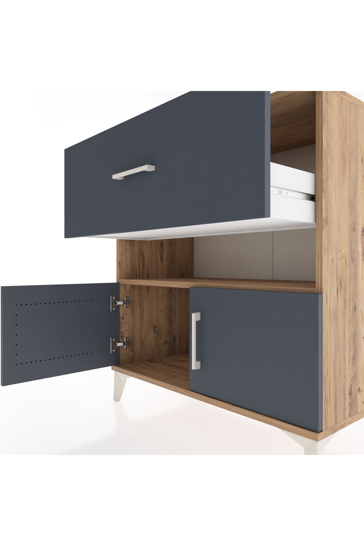 Hyperion Şifonyer Tek Raflı Tek Çekmeceli 2 Kapaklı 88x44x96 Çam-Antrasit