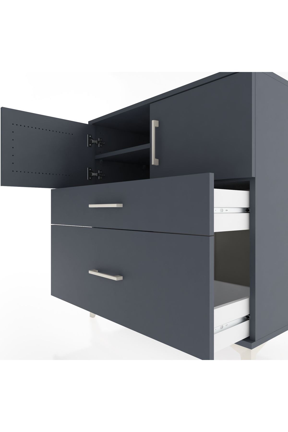 Hyperion Şifonyer 2 Raflı 2 Çekmeceli 2 Kapaklı 88x44x96 Antrasit-Antrasit