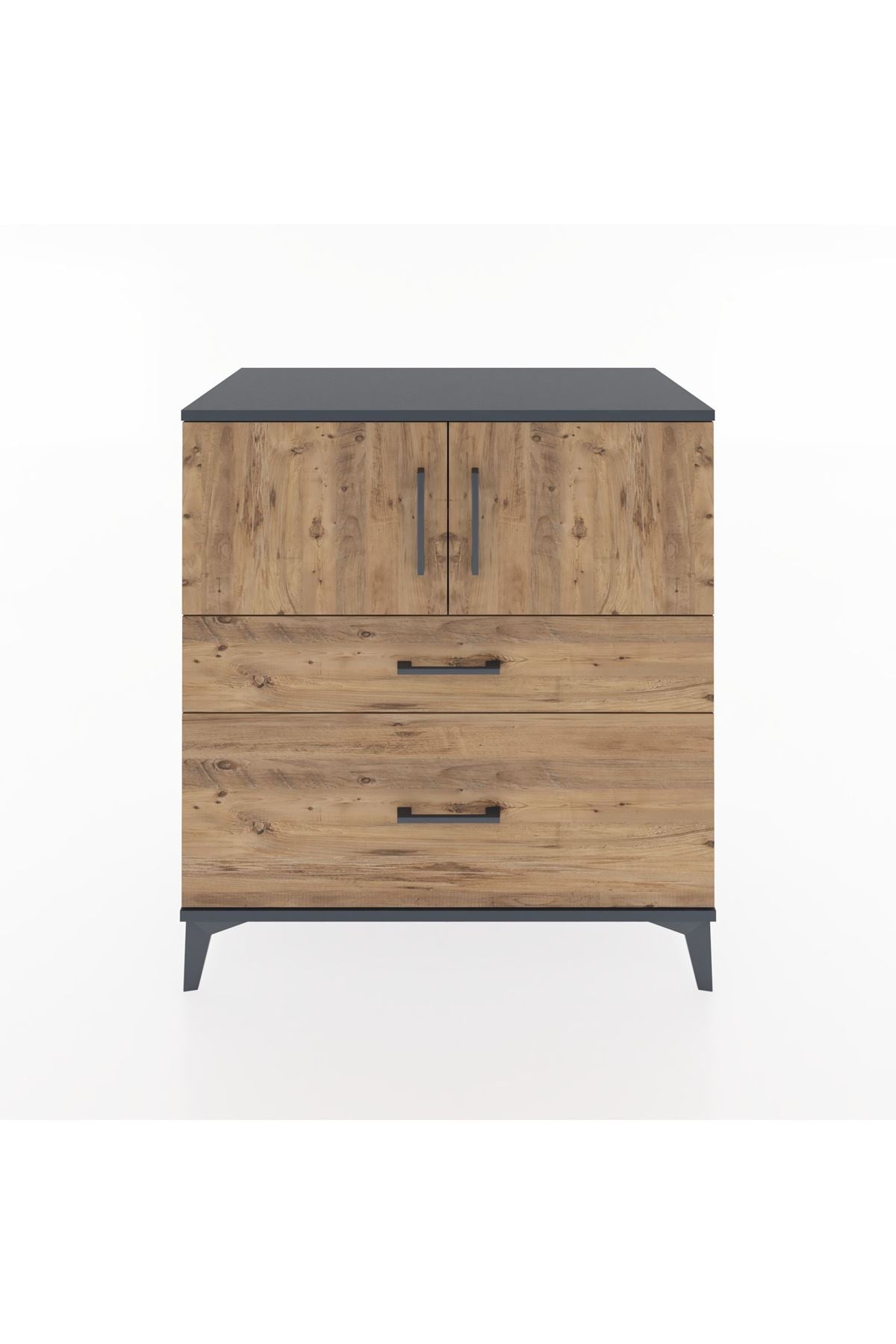 Hyperion Şifonyer 2 Raflı 2 Çekmeceli 2 Kapaklı 88x44x96 Antrasit-Çam