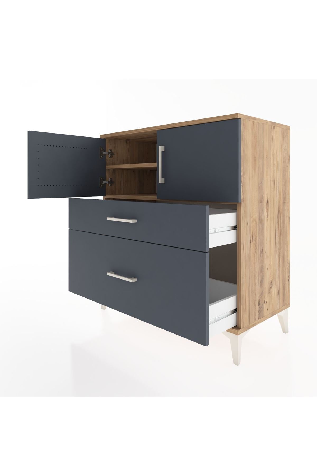 Hyperion Şifonyer 2 Raflı 2 Çekmeceli 2 Kapaklı 88x44x96 Çam-Antrasit