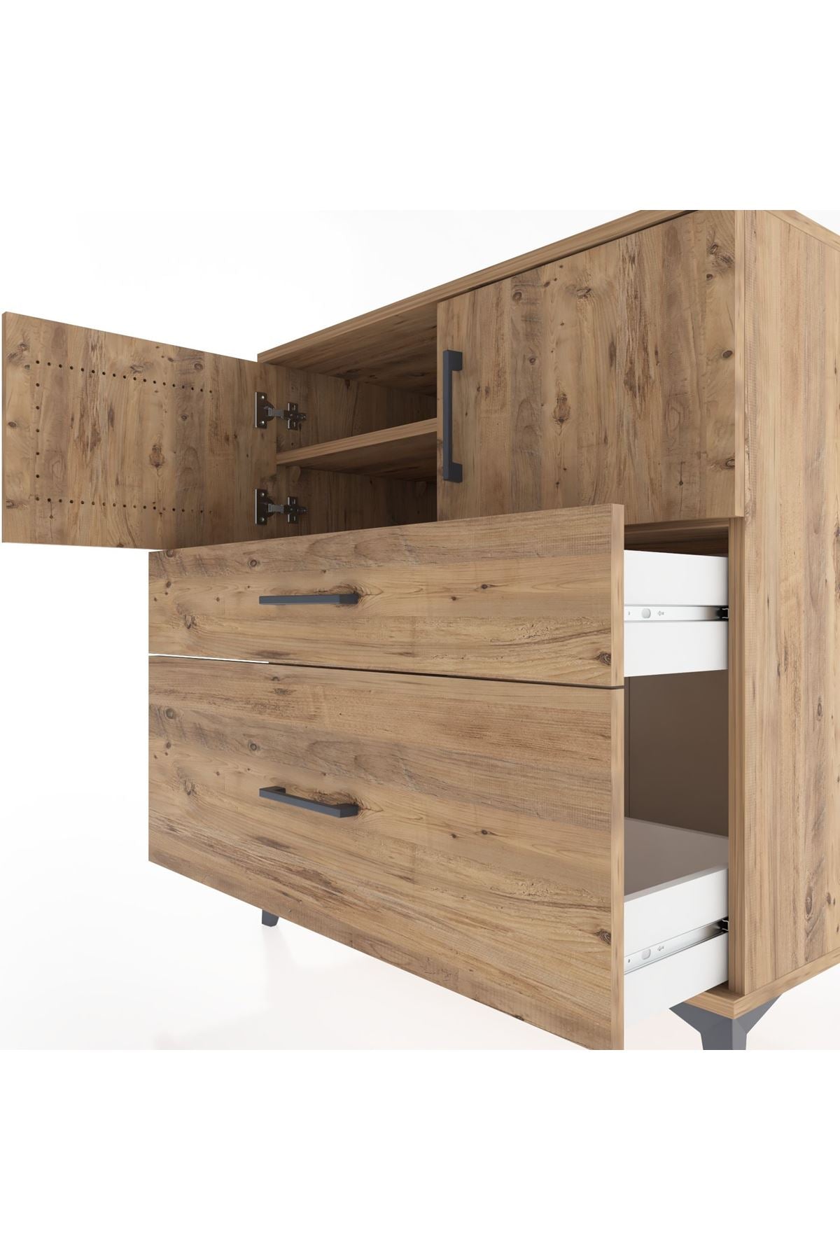 Hyperion Şifonyer 2 Raflı 2 Çekmeceli 2 Kapaklı 88x44x96 Çam-Çam