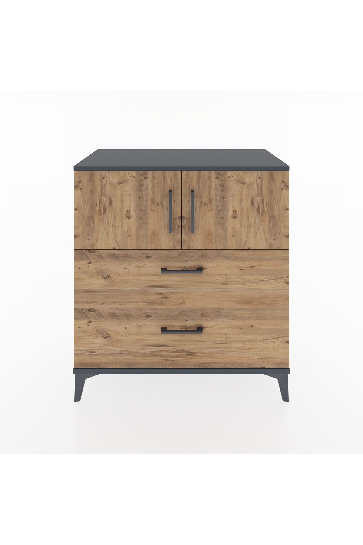 Hyperion Şifonyer Tek Raflı 2 Çekmeceli 2 Kapaklı 88x44x96 Antrasit-Çam