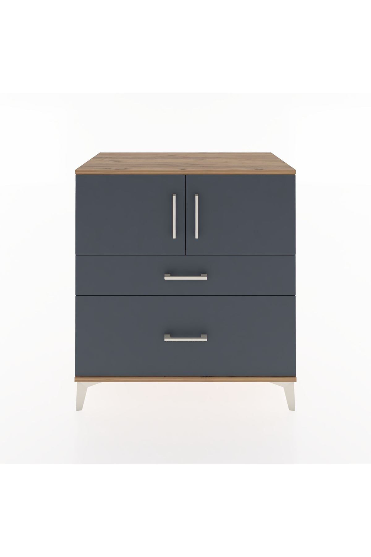 Hyperion Şifonyer Tek Raflı 2 Çekmeceli 2 Kapaklı 88x44x96 Çam-Antrasit