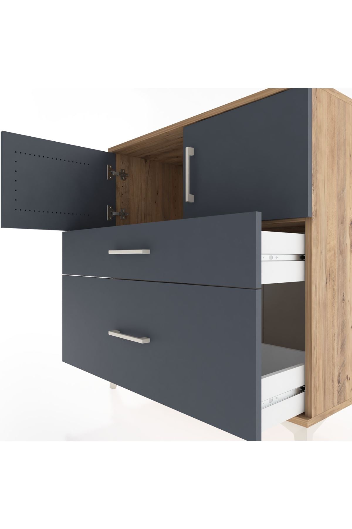 Hyperion Şifonyer Tek Raflı 2 Çekmeceli 2 Kapaklı 88x44x96 Çam-Antrasit