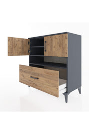 Hyperion Şifonyer 3 Raflı Tek Çekmeceli 2 Kapaklı 88x44x96 Antrasit-Çam