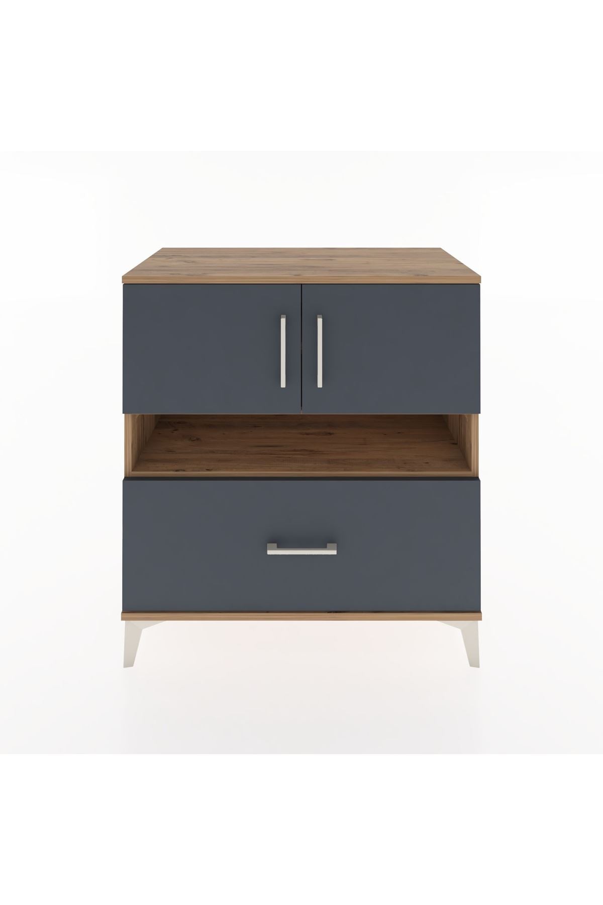 Hyperion Şifonyer 3 Raflı Tek Çekmeceli 2 Kapaklı 88x44x96 Çam-Antrasit