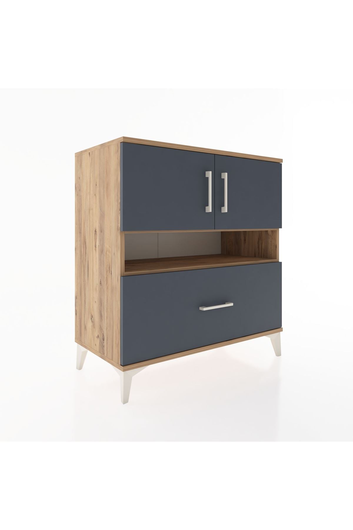 Hyperion Şifonyer 3 Raflı Tek Çekmeceli 2 Kapaklı 88x44x96 Çam-Antrasit