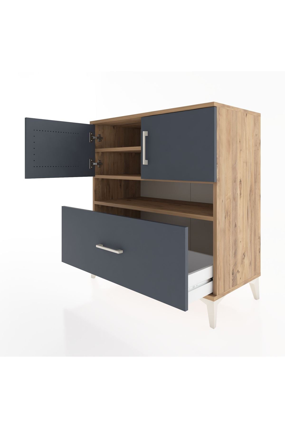 Hyperion Şifonyer 3 Raflı Tek Çekmeceli 2 Kapaklı 88x44x96 Çam-Antrasit