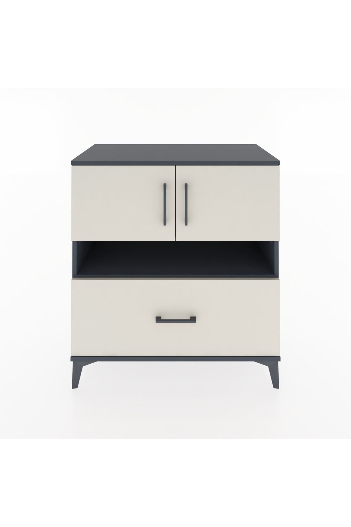 Hyperion Şifonyer 2 Raflı Tek Çekmeceli 2 Kapaklı 88x44x96 Antrasit-Aytaşı