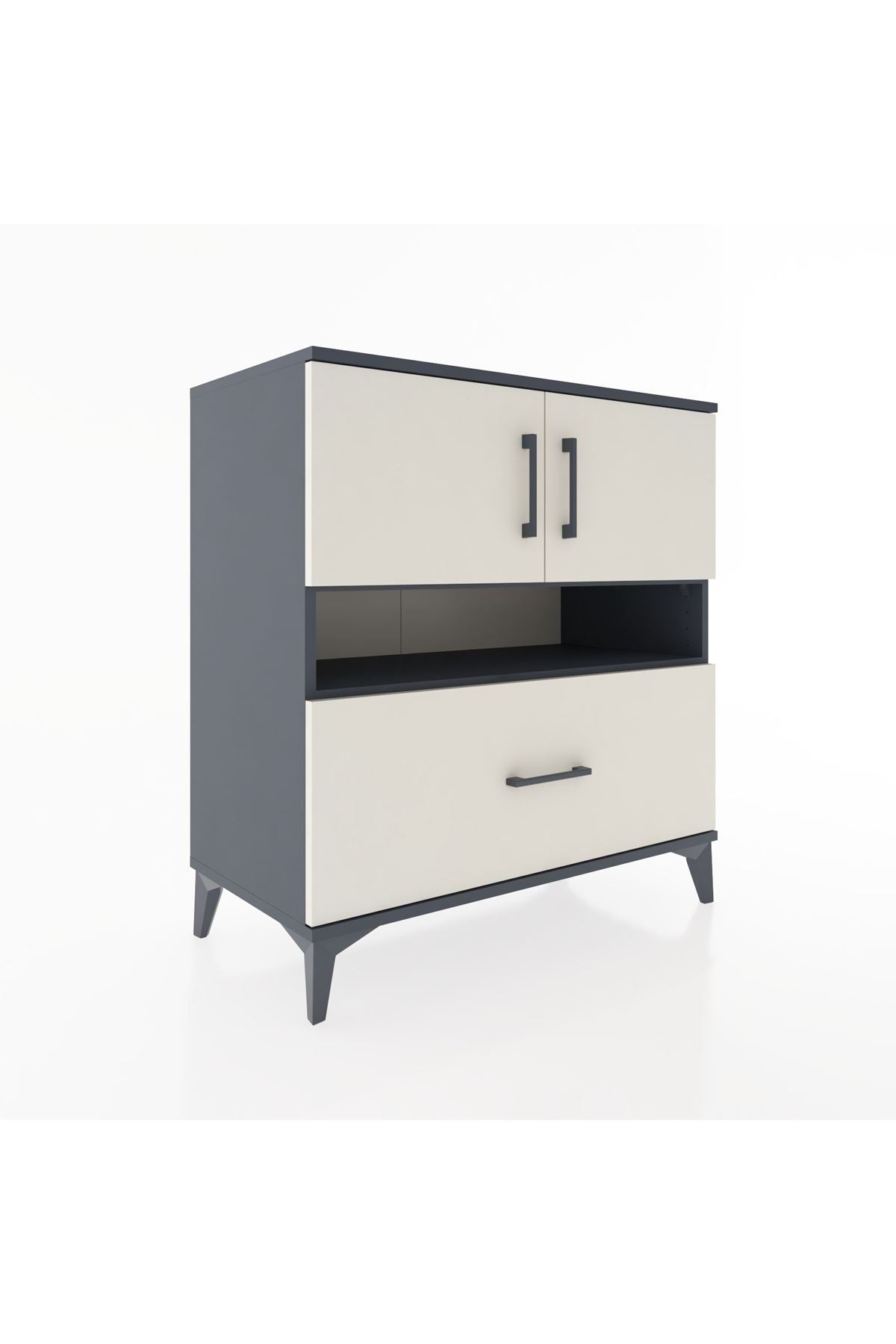 Hyperion Şifonyer 2 Raflı Tek Çekmeceli 2 Kapaklı 88x44x96 Antrasit-Aytaşı