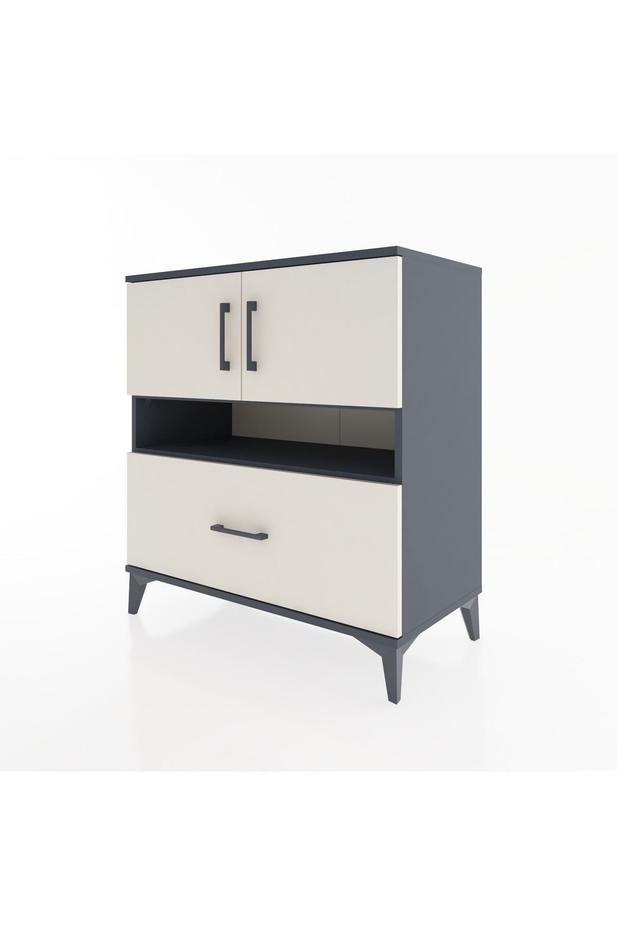 Hyperion Şifonyer 2 Raflı Tek Çekmeceli 2 Kapaklı 88x44x96 Antrasit-Aytaşı