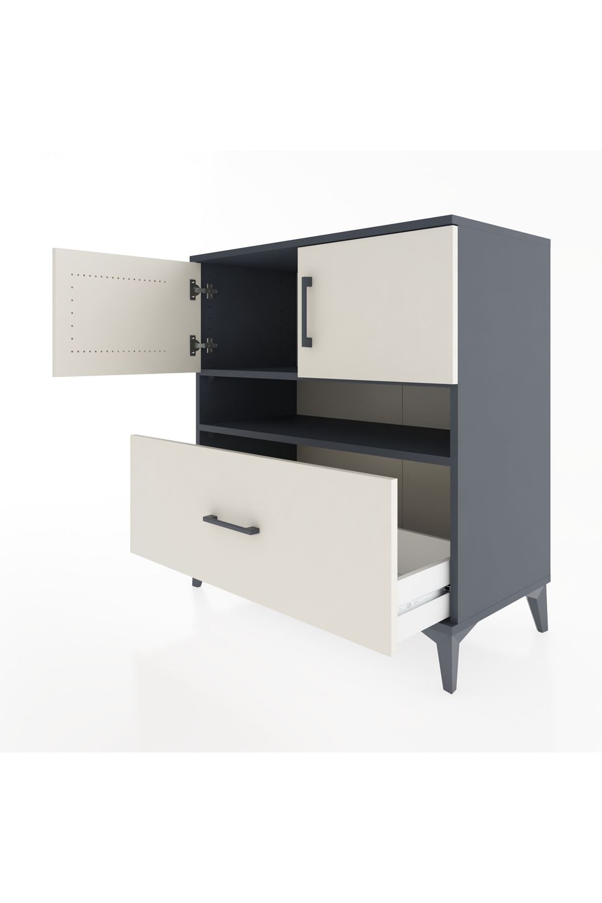 Hyperion Şifonyer 2 Raflı Tek Çekmeceli 2 Kapaklı 88x44x96 Antrasit-Aytaşı