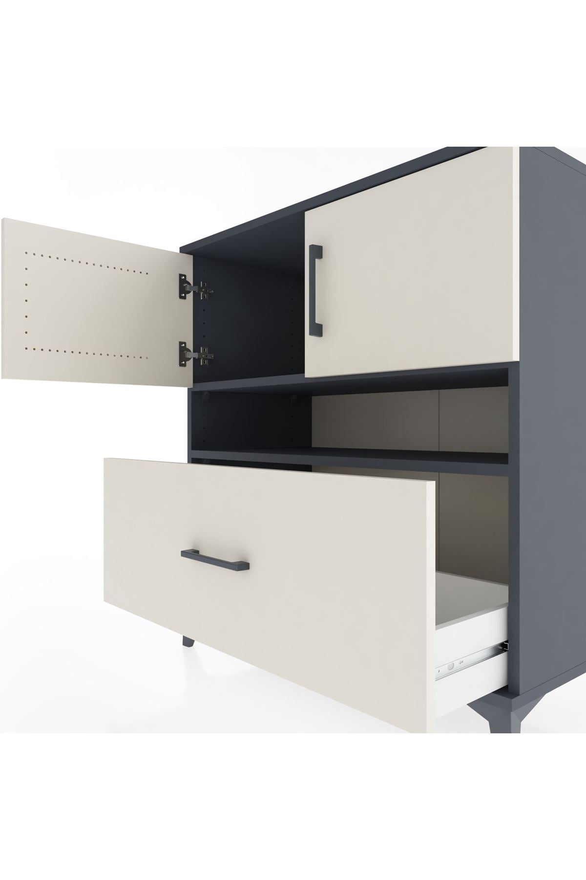 Hyperion Şifonyer 2 Raflı Tek Çekmeceli 2 Kapaklı 88x44x96 Antrasit-Aytaşı