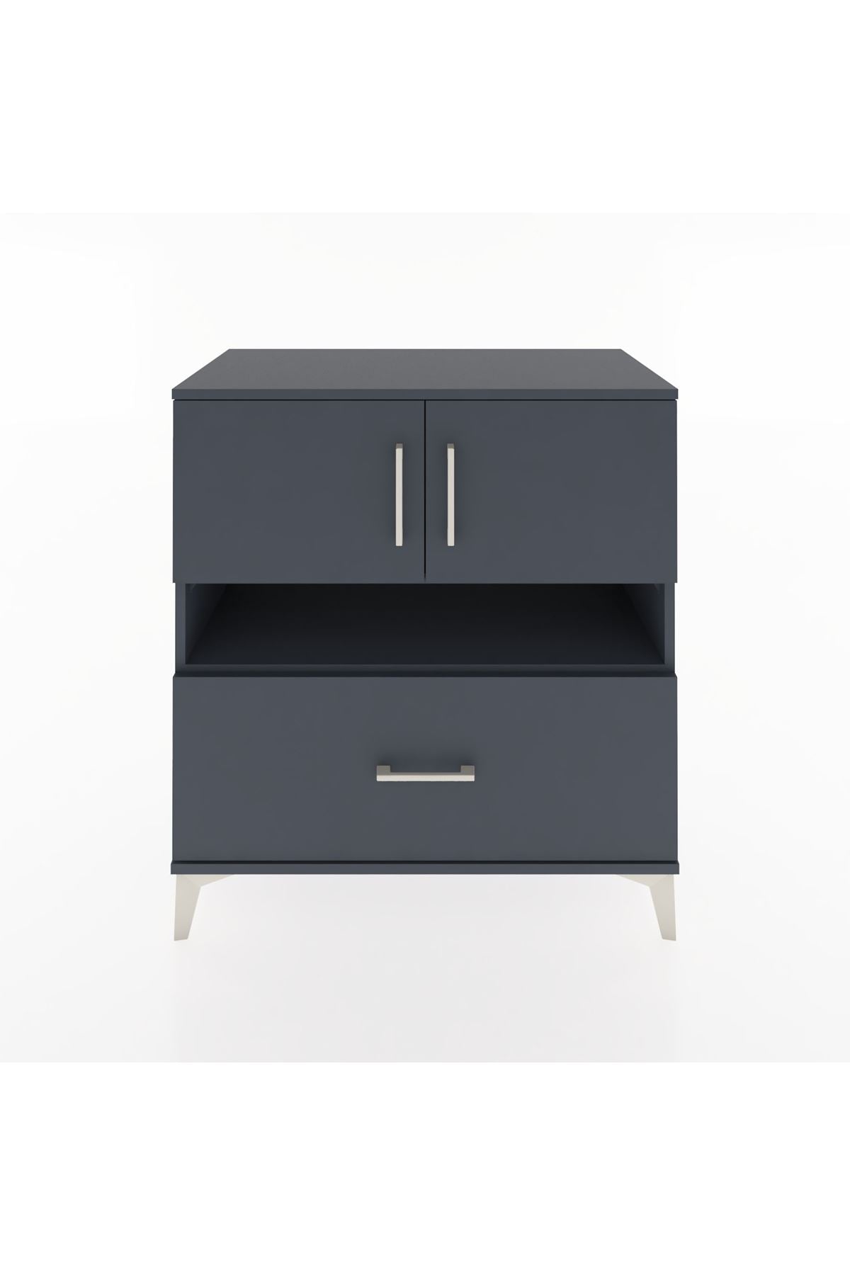 Hyperion Şifonyer 2 Raflı Tek Çekmeceli 2 Kapaklı 88x44x96 Antrasit-Antrasit