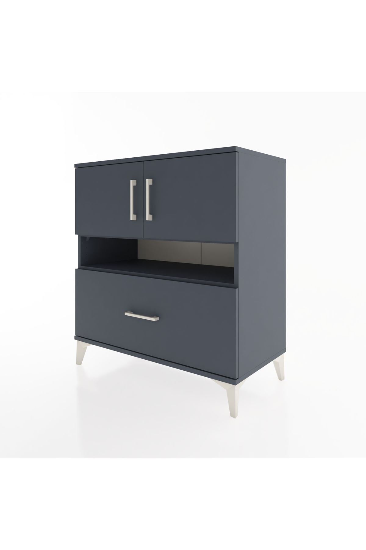 Hyperion Şifonyer 2 Raflı Tek Çekmeceli 2 Kapaklı 88x44x96 Antrasit-Antrasit