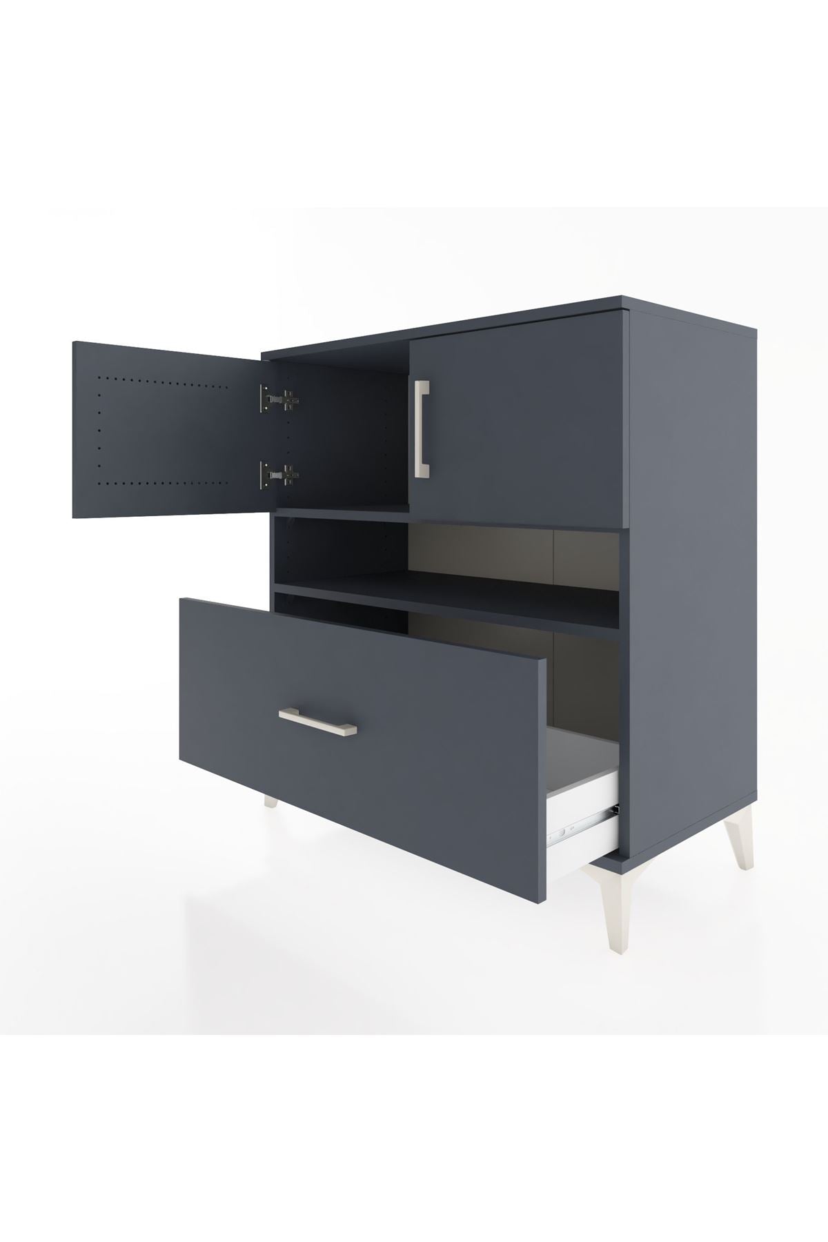 Hyperion Şifonyer 2 Raflı Tek Çekmeceli 2 Kapaklı 88x44x96 Antrasit-Antrasit