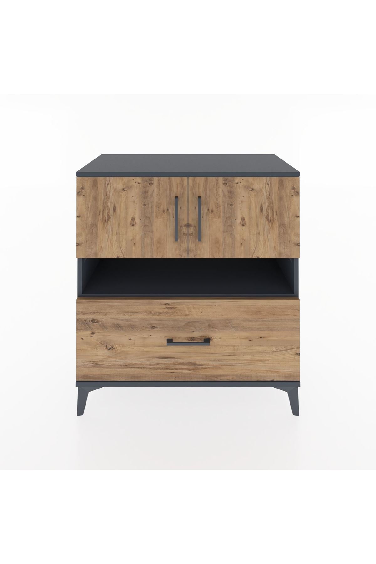 Hyperion Şifonyer 2 Raflı Tek Çekmeceli 2 Kapaklı 88x44x96 Antrasit-Çam