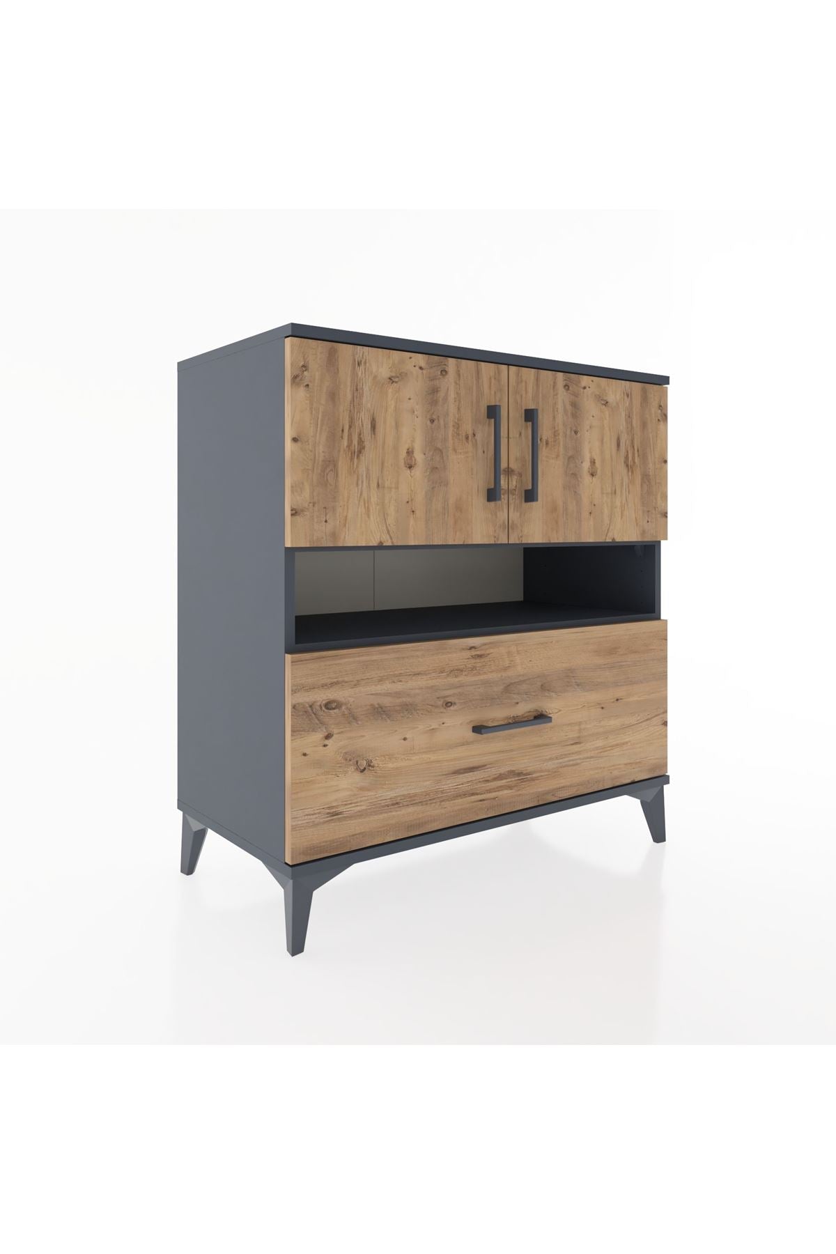 Hyperion Şifonyer 2 Raflı Tek Çekmeceli 2 Kapaklı 88x44x96 Antrasit-Çam